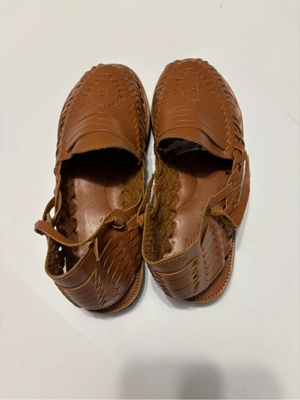 Espiritu Men’s Size 9 Tan Brown Woven Leather Huarache Sandals Mexican Slip On